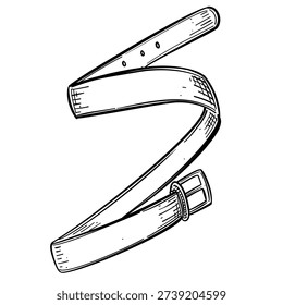 leather belt coil vector line art hand drawn illustration