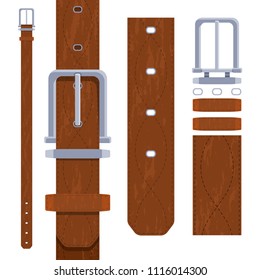 Leather belt for men. Accessory brown waistband, waist strap. Vector illustration