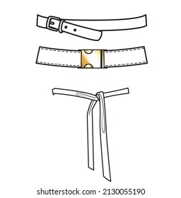 Leather belt monochrome pictures. Leather belt accessory, waistband black white. Vector illustration