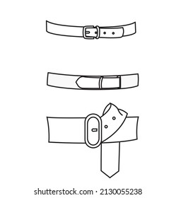 Leather belt monochrome pictures. Leather belt accessory, waistband black white. Vector illustration