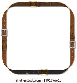 Leather belts of different textures combined into one whole frame, isolated on a white background. Use for your texts