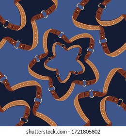 Leather belts with gold rings star seamless . Fashion motifs. Pattern abstract design. Idea for material, fabric, textile, wallpaper. Vector
