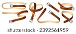Leather belts. Man and woman waistband accessories, fashion male and female chain rivet tassel buckle flat style. Vector isolated set of leather fashion accessory illustration