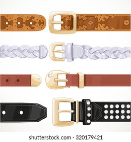 Leather belts with rivets and embroidery unbuttoned isolated on a white background