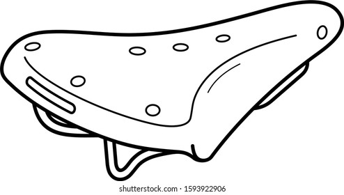 Leather bicycle saddle. Vector outline icon.