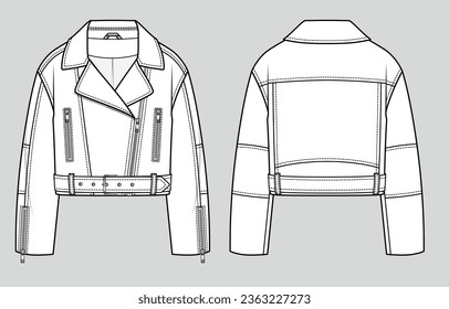 Leather biker jacket. Fashion sketch. Flat technical drawing. Vector illustration.