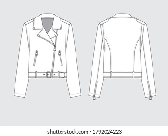 leather biker jacket, flat pattern with vector illustration