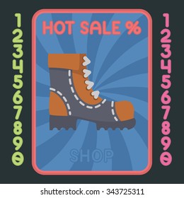 Leather boot flat design colorful icon. Vector hot sale label.