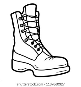 Leather Boot (Footwear). Vector flat outline icon illustration isolated on white background.