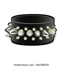 Leather bracelet with metal spikes isolated on white background. Vector illustration.