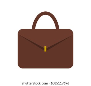 Leather briefcase for documents with small gold clasp. Formal practical unisex accessory. Convenient case isolated cartoon vector illustration