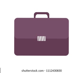 Leather briefcase icon vector illustration isolated on white. Business case with clips, bag for documents and papers, portfolio with lock and handle