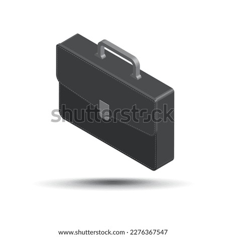 Leather Briefcase or schoolbag icon in 3d style isometric realistic black color isolated on white background. Business finance element. vector illustration
