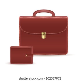 leather briefcase and wallet icon. vector illustration