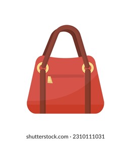 Leather brown bag with gold fittings for hand and shoulder of woman vector illustration. Cartoon isolated luxury fashion handbag, elegant stylish trendy accessory and glamour clutch model for lady.