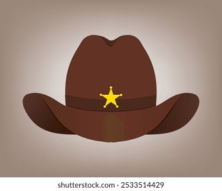 Leather brown cowboy hat with gold sheriff star, classic western style