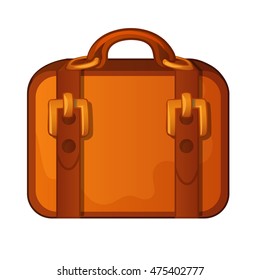 Leather brown suitcase isolated on a white background. Vector illustration.