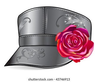 Leather cap with rose