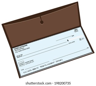 Leather Checkbook With A Pocket For Storing Copies Of Checks. Vector Illustration.