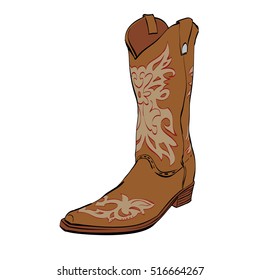 Leather cowboy boots, color vector illustration isolated