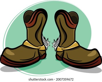 Leather Cowboy Boots with Spurs. Wild Western Texas Country graphic elements. Dynamic Neon Color Background. Cowboy Vector Elements.