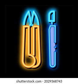 leather craft instruments neon light sign vector. Glowing bright icon leather craft instruments sign. transparent symbol illustration