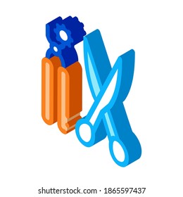 leather craft scissors and punch tool icon vector. isometric leather craft scissors and punch tool sign. color isolated symbol illustration
