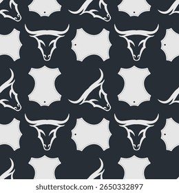 Padrão sem costura de artesanato de couro com símbolo de couro genuíno e cabeça de Bull. Ilustração vetorial