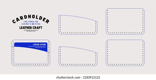 Leather craft sewing pattern for cardholder. Line punch for leather 5mm pitch. Vector illustration