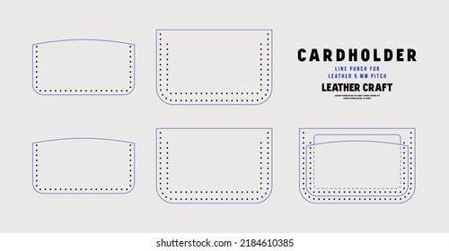 Leather craft sewing pattern for cardholder. Line punch for leather 5mm pitch. Vector illustration