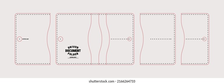 Leather craft sewing pattern for driver document case. Line punch for leather 5mm pitch. Vector illustration