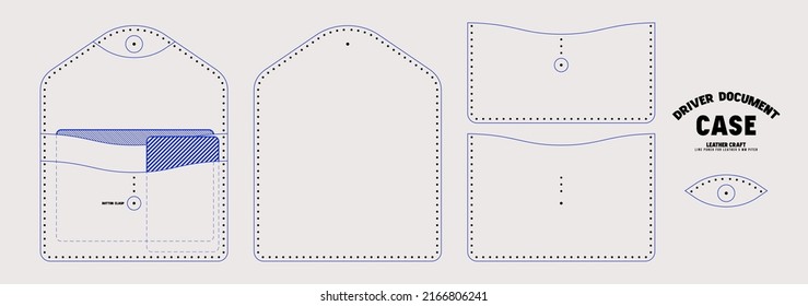 Leather craft sewing pattern for driver document case. Line punch for leather 5mm pitch. Vector illustration