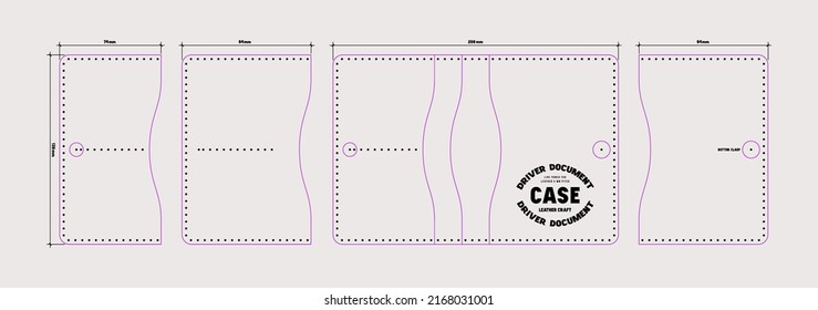 Leather craft sewing pattern for driver document case. Line punch for leather 5mm pitch. Vector illustration