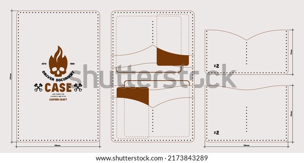 Leather craft\
sewing pattern for driver document case. Line punch for leather 5mm\
pitch. Vector\
illustration