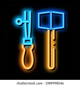 leather craft tools neon light sign vector. Glowing bright icon leather craft tools sign. transparent symbol illustration