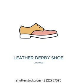 leather derby shoe icon from clothes collection. Thin outline leather derby shoe, leather, shoe detailed offset lineal color icon isolated on white background. Line vector leather derby shoe sign, 