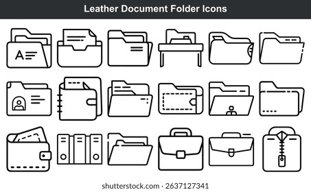Leather document folder icons set vector illustration