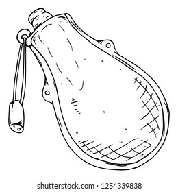 Leather flask icon. Vector illustration of an old leather flask. Hand drawn leather flask.