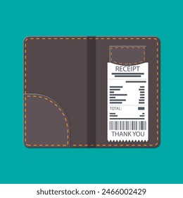 Leather folder for cash, coins and cashier check. Thanks for the service in the restaurant. Money for servicing. Good feedback about the waiter. Gratuity concept. Vector illustration in flat style