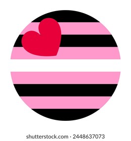 Ilustración vectorial de bandera de orgullo de niña de cuero. Comunidad LGBTQ+. Bandera fetiche para la comunidad de cuero. Representan el pliegue de cuero, el denim, la esclavitud, los uniformes y otros fetiches. Corazón en tiras símbolo.