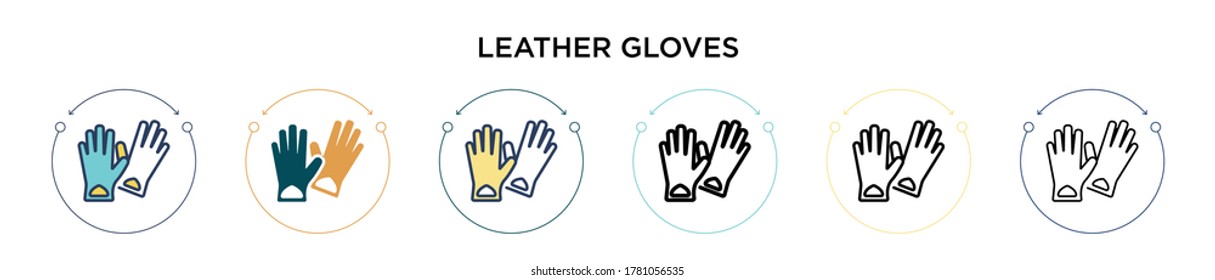 Leather gloves icon in filled, thin line, outline and stroke style. Vector illustration of two colored and black leather gloves vector icons designs can be used for mobile, ui, web