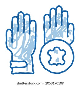vector de icono de esbozo de guantes de cuero. Señal de guantes de cuero de la línea de doodle azul dibujada a mano. ilustración de símbolo aislado