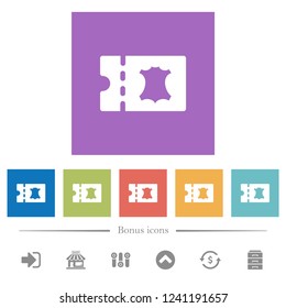Leather goods discount coupon flat white icons in square backgrounds. 6 bonus icons included.