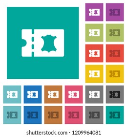 Leather goods discount coupon multi colored flat icons on plain square backgrounds. Included white and darker icon variations for hover or active effects.