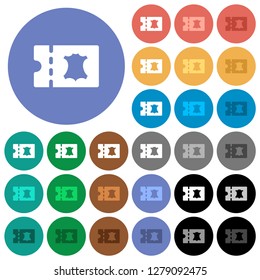 Leather goods discount coupon multi colored flat icons on round backgrounds. Included white, light and dark icon variations for hover and active status effects, and bonus shades.