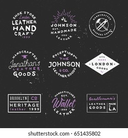 Leather goods vintage labels. Handcrafted leather goods badges. Handmade logos. Good for branding company, flyers, posters, ads and other.