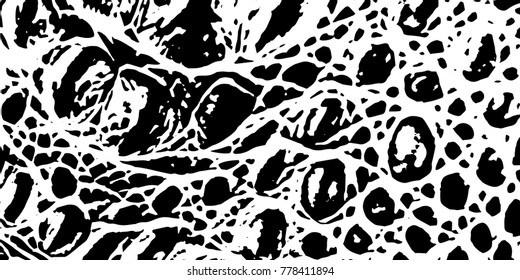 Leather grimy grunge background. Retro texture, leather cushion. Black paint. Background of crocodiles of the skin. Rough wild filled, covering your design for aging. EPS10 vector