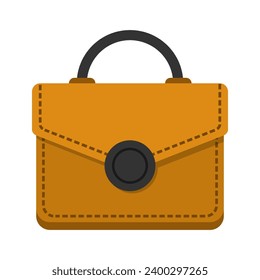 Leather handbag. Modern trendy accessory, textile or leather briefcase in flat style isolated on white background. Vector illustration.