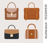 Leather handbag, portfolio, briefcase business style collection for ladies and gentlemen. Trendy accessory. Isolated objects. Vector illustration