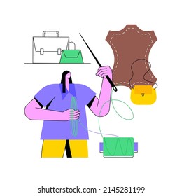 Leather handcraft abstract concept vector illustration. Handmade product, genuine leather apparel, designer bags and footwear, handcrafted goods, online shop, self-made items abstract metaphor.